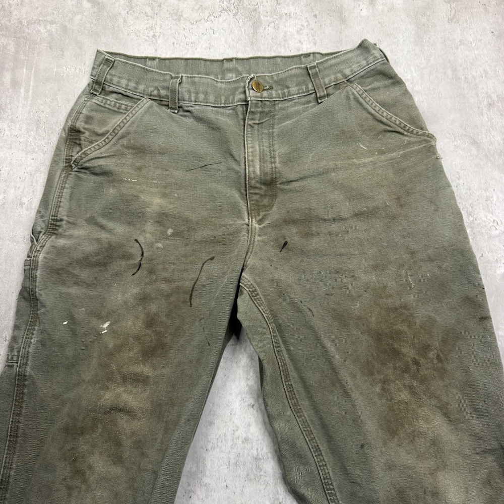 Carhartt B11 Mos Green Canvas Pants Men’s 34x32 Dungaree Fit Distressed Wkrmwear